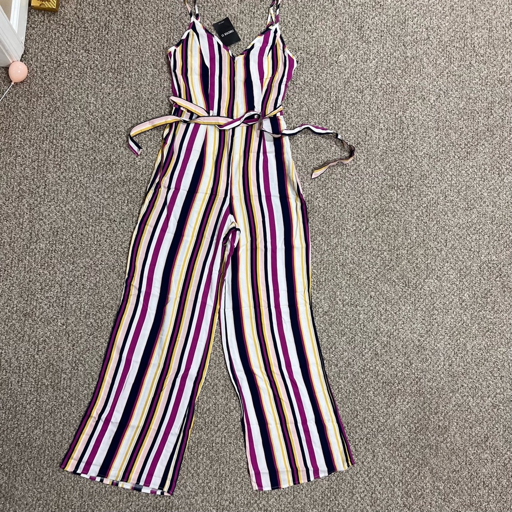 Striped Women’s Jumpsuit Forever 21 Size S with Belt Adjustable Shoulder Strap